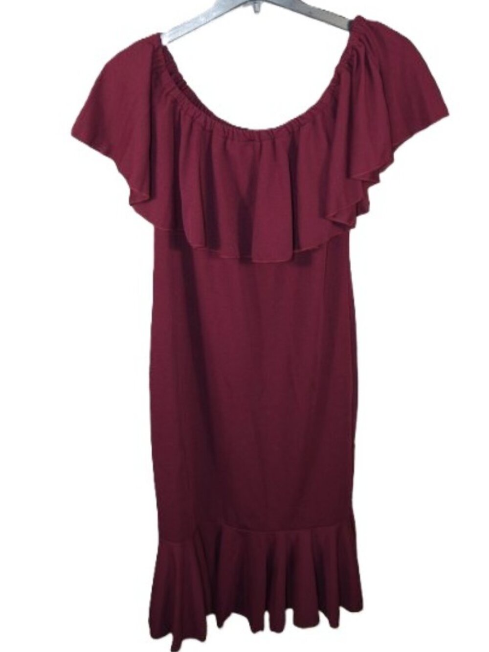 LuLaRoe Cici Mermaid Flounce Dress 2XL Red Burgandy Wine Off Shoulder Ruffles